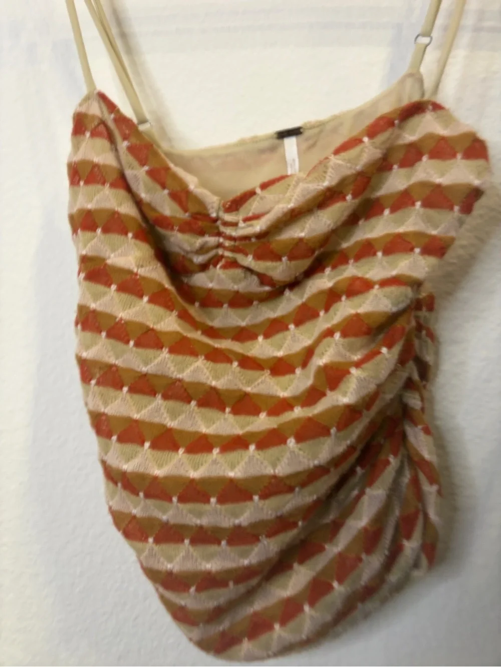 Free People Beige and Rust Patterned Cowl Neck Tank